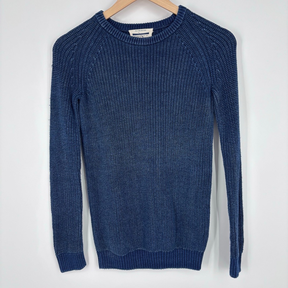 Guideboat Co. Indigo Cotton Shaker Stitch Crewneck Sweater Women XS Blue Ribbed